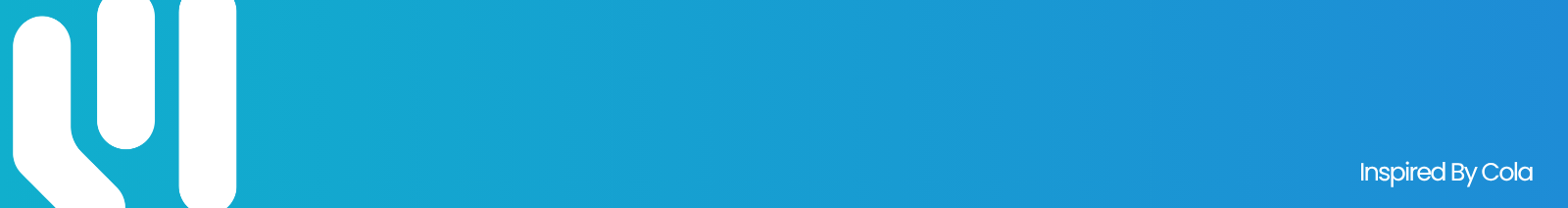 A blue and white graphic banner with a stylized white logo on the left and small text reading 'Inspired By Cola' in the bottom right corner.