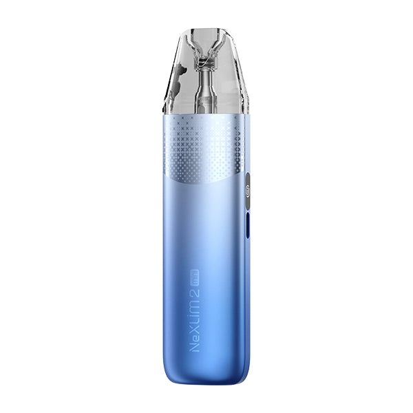 A light-to-darker-blue gradient OXVA NeXLim 2 Mini pod kit with a cross-hatch textured upper panel fading into a plain lower body.