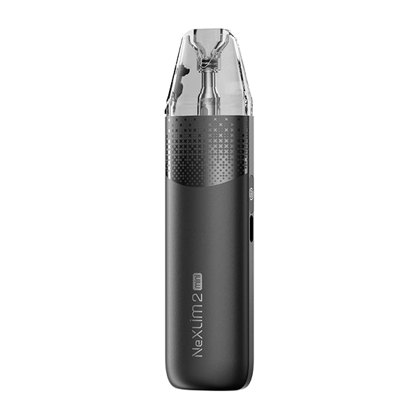 A matte black OXVA NeXLim 2 Mini pod kit with a cross-hatch textured upper panel fading into a plain lower body.