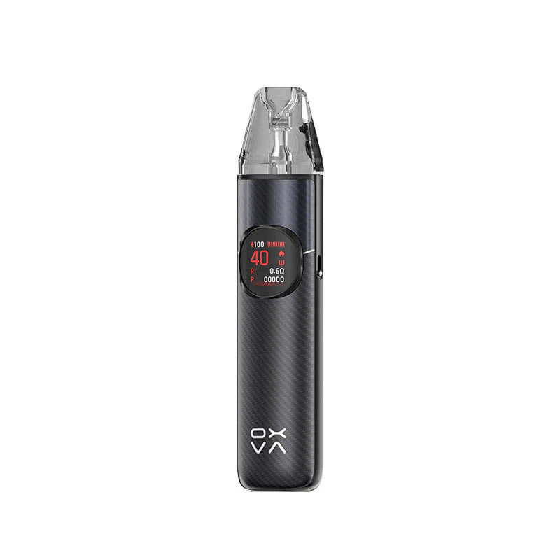 A black OXVA Nexlim 2 Vape Kit with a carbon-fibre weave finish and black trim, showing a round display reading 40W.