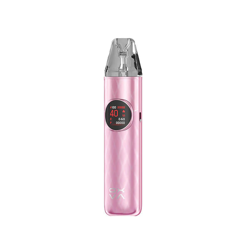 A glossy pink OXVA Nexlim 2 Vape Kit with a faceted, prism-textured body and silver trim, showing a round display reading 40W.