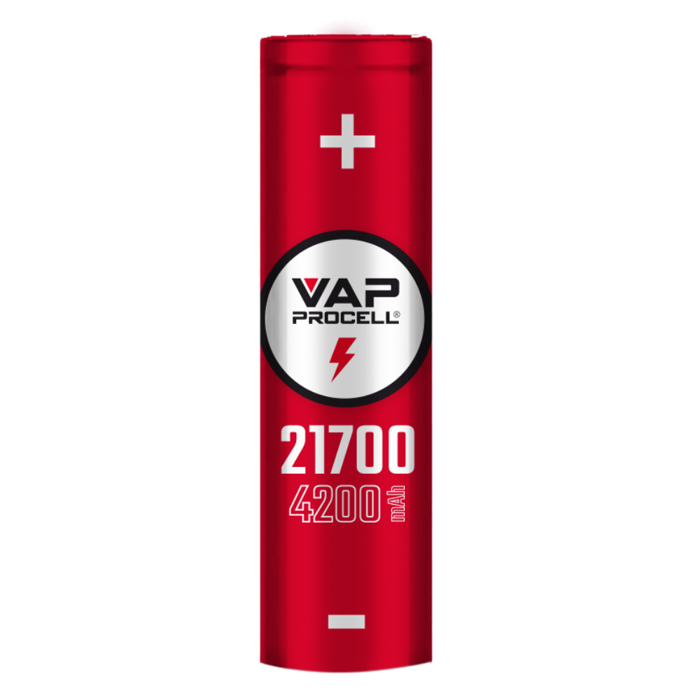 A red VAP Procell 21700 4200mAh battery with a white logo circle and lightning bolt icon.