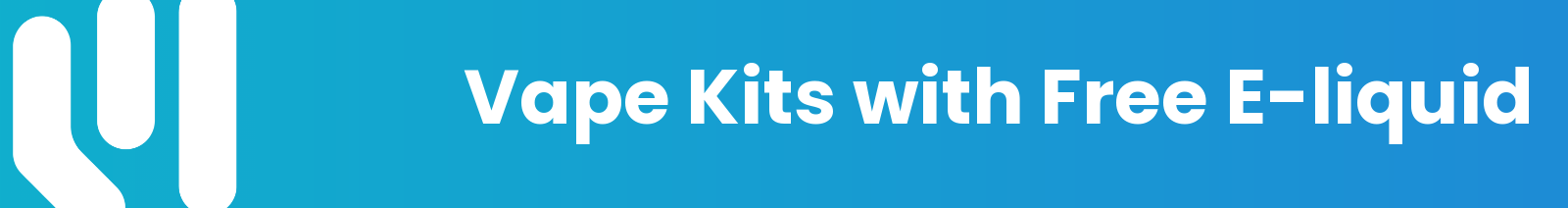 A blue gradient banner with a white stylised logo on the left and white text reading "Vape Kits with Free E-liquid".