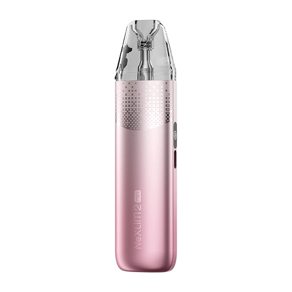A pale pink OXVA NeXLim 2 Mini pod kit with a cross-hatch textured upper panel fading into a plain metallic lower body.