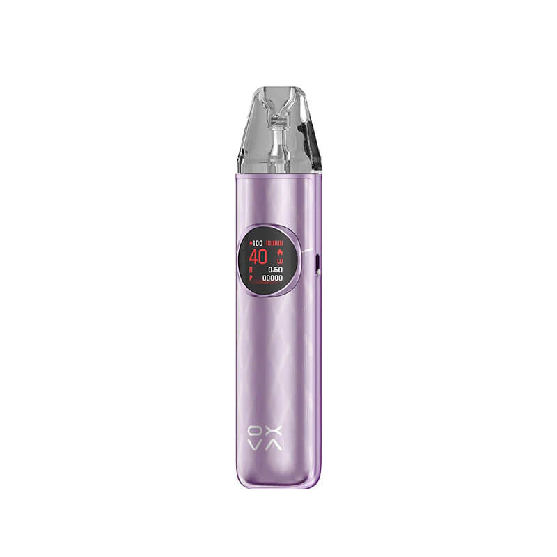 A glossy lilac-purple OXVA Nexlim 2 Vape Kit with a faceted, prism-textured body and silver trim, showing a round display reading 40W.
