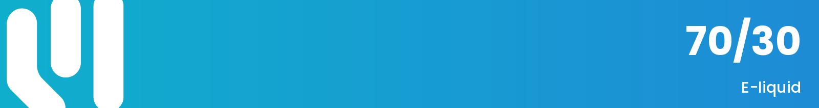 A blue gradient banner with a white stylised logo on the left and white text reading "70/30 E-liquid".