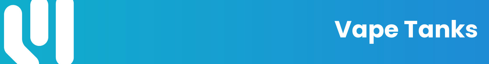 A blue gradient banner with a white stylised logo on the left and white text reading "Vape Tanks".